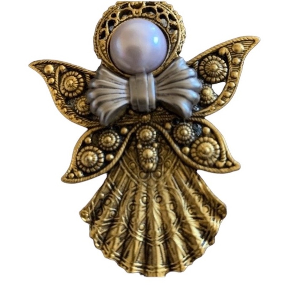 Jac Win Vintage Guardian Angel Pendant Pin Brooch Protection Jewelry